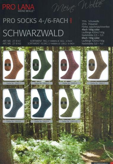 lfd 100 g ProLana Schwarzwald pro socks 4fach,Fb 1063.10 Grüntöne Wald v Meter